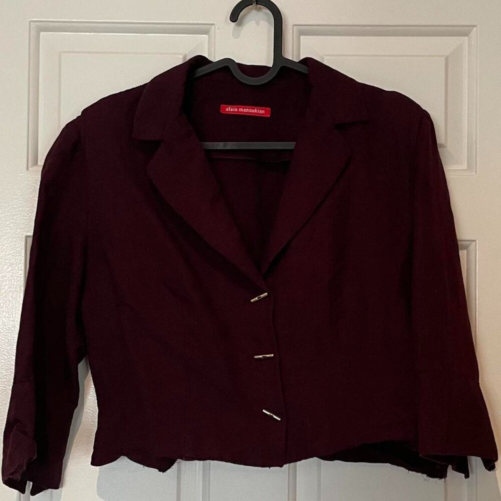 Vintage Alain Manoukian linen cropped blazer, maroon